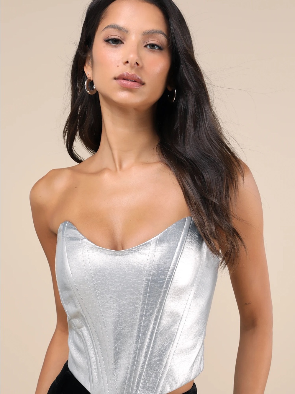 Lulu's Metallic Silver Strapless Corset Camisole